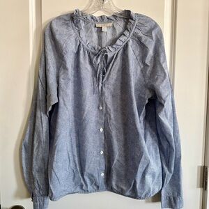 LOFT Light Blue Ruffle Collar Blouse